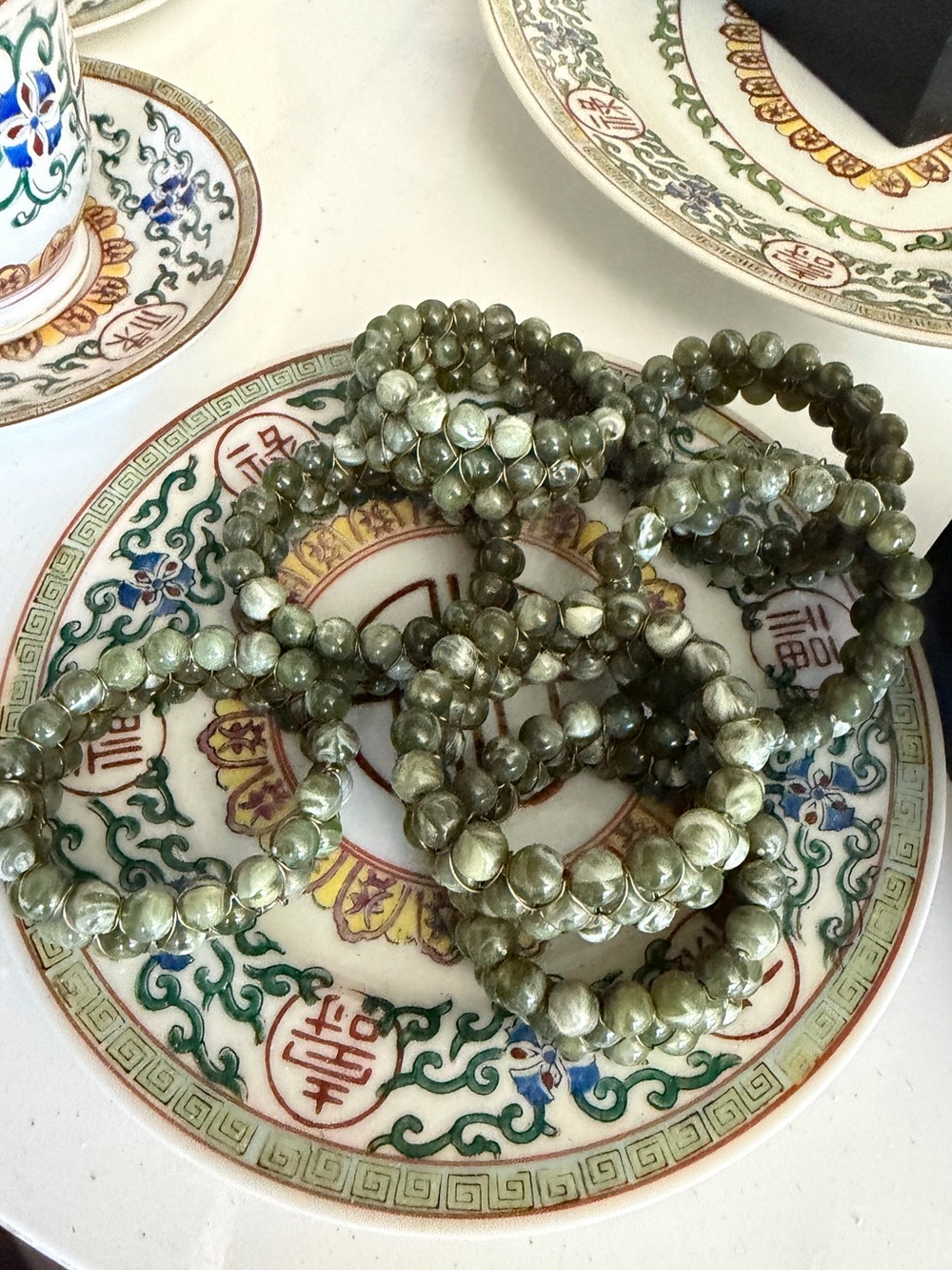 7 vintage Green Beaded napkin holders